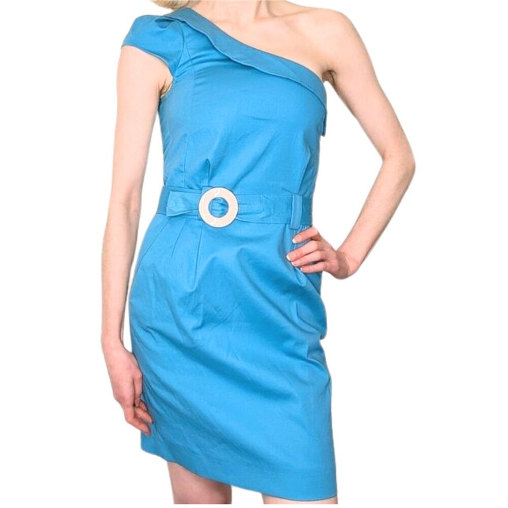 French Connection One Shoulder Belted Mini Dress Turquoise Size 0